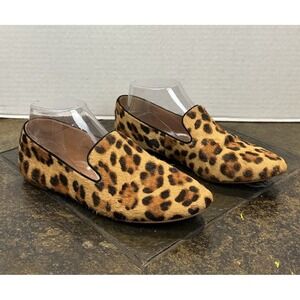 J Crew Leopard Calf Hair Smoking Slippers Loafers Flats Size 8 Brown Tan Black